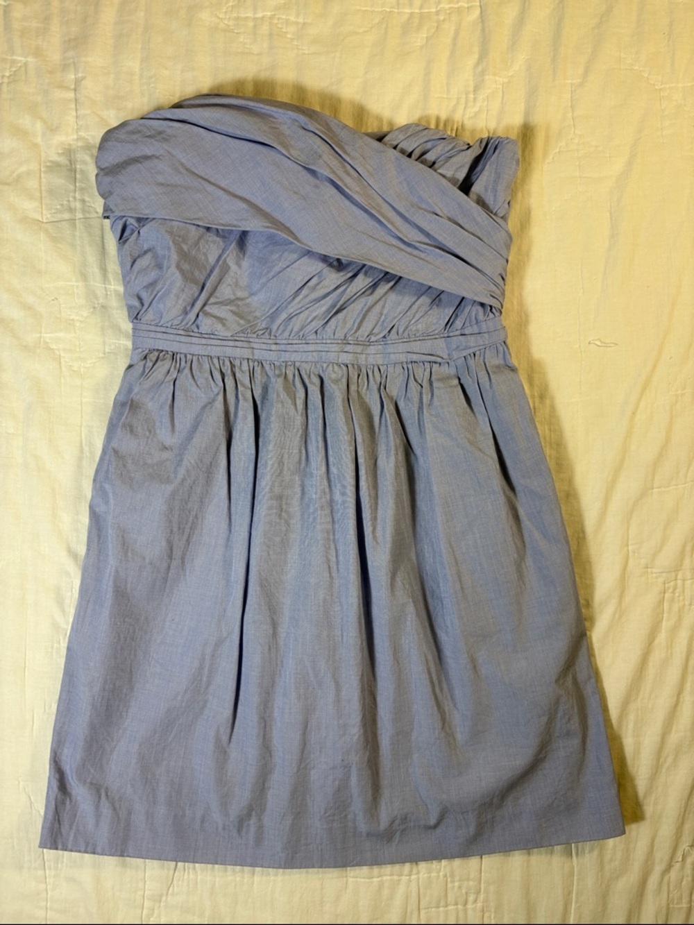 J. Crew Size 6 Blue Chambray Strapless Pleated A-Line Cocktail Mini with Pockets